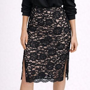 Pencil Black Lace Cream Skirt Size Small New With Tags